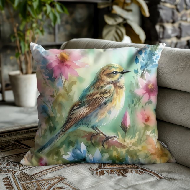 Songbird Melody Graceful Bird & Floral Elegance Cushion (Creator Uploaded)