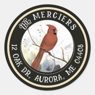 Songbird Metallic Gold Black Return Address Classic Round Sticker