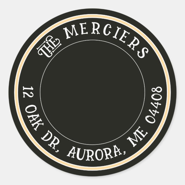 Songbird Metallic Gold Black Return Address Classic Round Sticker (Front)