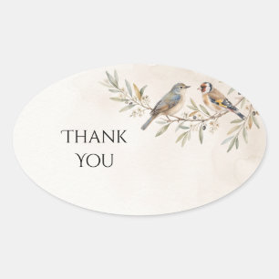 Songbird Olive Branch Wedding Thank You Oval Sticker