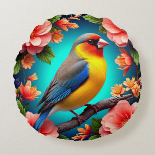 🌸 Songbird Pink Blossom Floral Gift Round Cushion