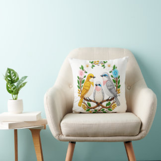 Songbirds in Bloom: A Beaded Symphony of Nature an Cushion