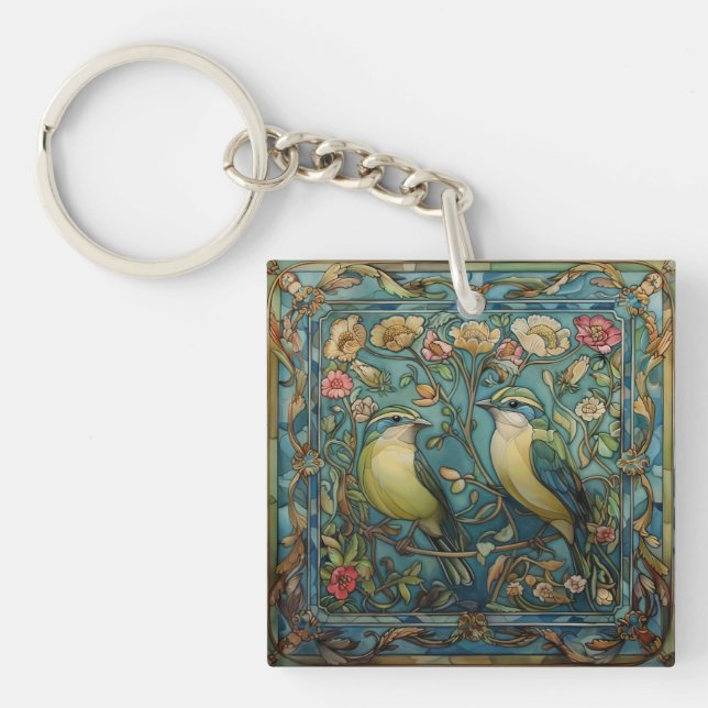 Songbirds in Love Romantic Art Nouveau Design Key Ring (Front)