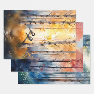 Songbirds in Woodland Forest Scenic Art Wrapping Paper Sheet