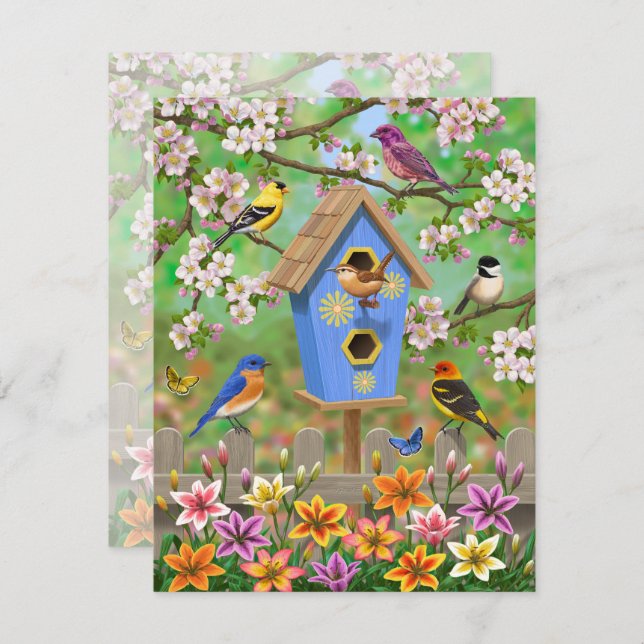 Songbirds Lily Garden Birdhouse Invitation (Front/Back)