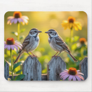 Songbirds Perched On Picket Fence Mouse Pad