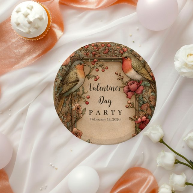 Songbirds & Roses Valentine Party Paper Plate (Creator Uploaded)