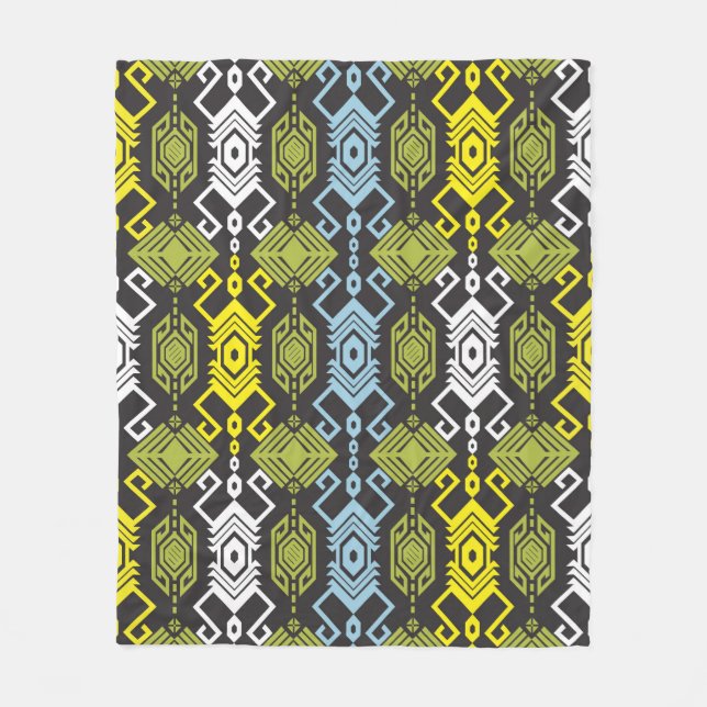 Songket Tenun Geometric Seamless Pattern with Crea Fleece Blanket (Front)