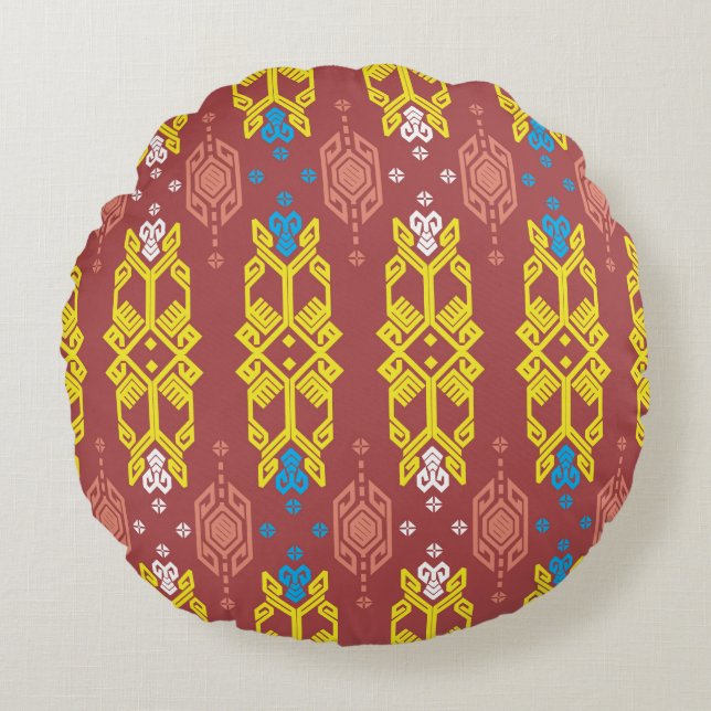 Songket Tenun Geometrik Seamless Pattern with Crea Round Cushion (Front)