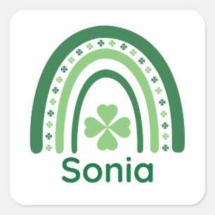 Sonia Name Clover Boho Rainbow Square Sticker