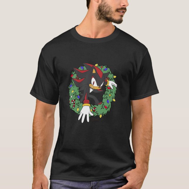 Sonic The Hedgehog Christmas Shadow X Mas Wreath  T-Shirt (Front)