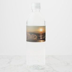Sonnenuntergang mit Brandung in Kroatien Water Bottle Label