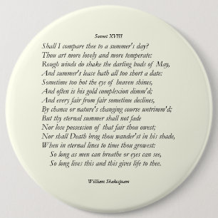 Sonnet # 18 by William Shakespeare 6 Cm Round Badge