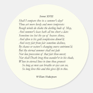 Sonnet # 18 by William Shakespeare Classic Round Sticker