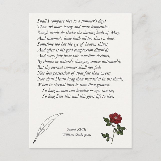 Sonnet # 18 by William Shakespeare Postcard (Front)