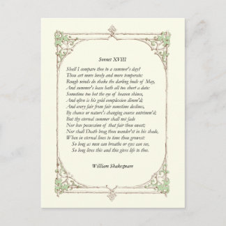 Sonnet # 18 by William Shakespeare Postcard