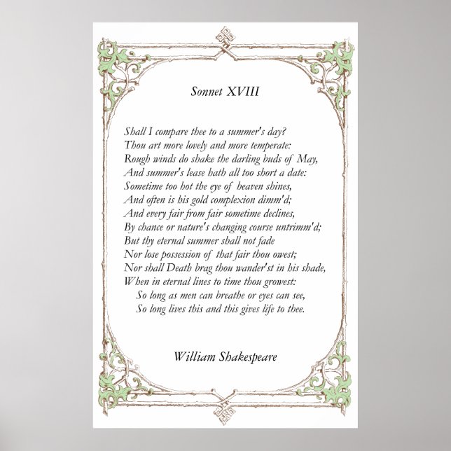 Sonnet # 18 by William Shakespeare Poster (Front)