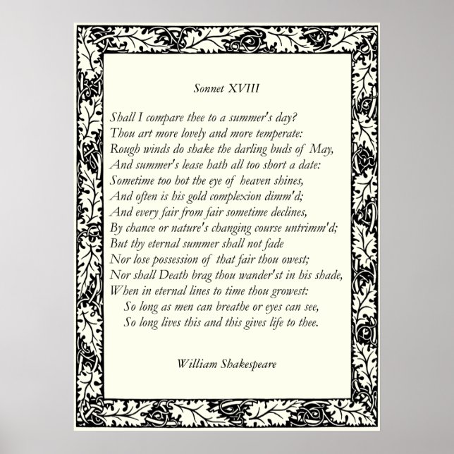 Sonnet # 18 by William Shakespeare Poster (Front)