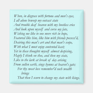 Sonnet # 29 by William Shakespeare Magnet