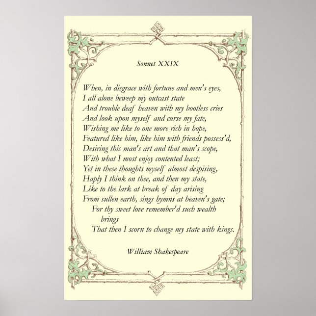 Sonnet # 29 by William Shakespeare Poster (Front)