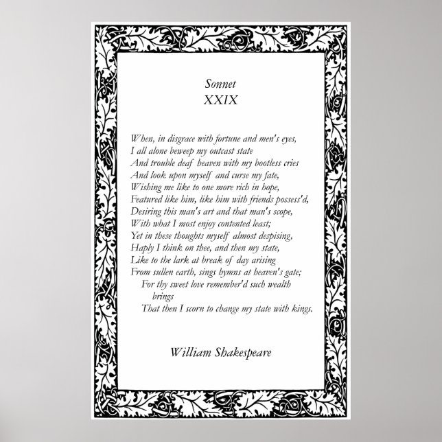 Sonnet # 29 by William Shakespeare Poster (Front)