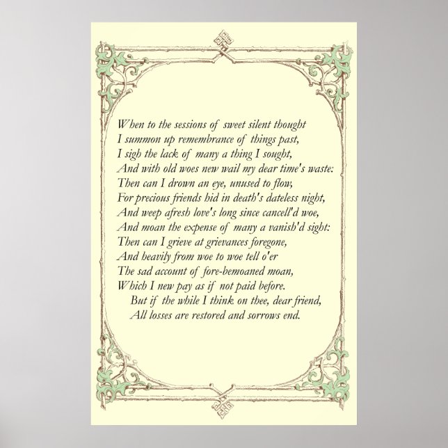 Sonnet # 30 by William Shakespeare Poster (Front)