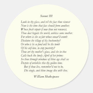 Sonnet # 3 by William Shakespeare Classic Round Sticker