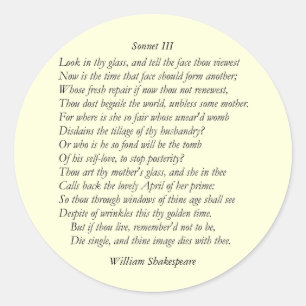 Sonnet # 3 by William Shakespeare Classic Round Sticker