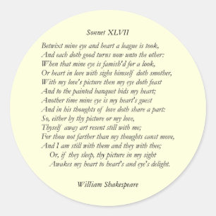 Sonnet # 47 by William Shakespeare Classic Round Sticker