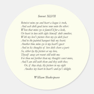 Sonnet # 47 by William Shakespeare Classic Round Sticker