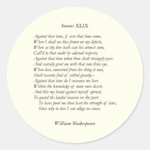 Sonnet # 49 by William Shakespeare Classic Round Sticker