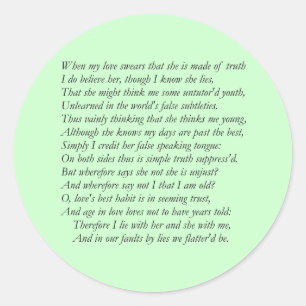 Sonnet Number 138 by William Shakespeare Classic Round Sticker