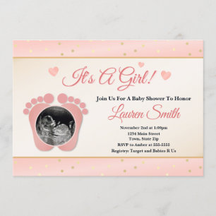 Sonogram Baby Shower Invitation Girl, Pink Toes