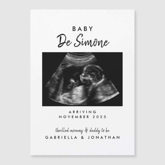 Sonogram Photo Pregnancy Announcement Magnet Card (Front)