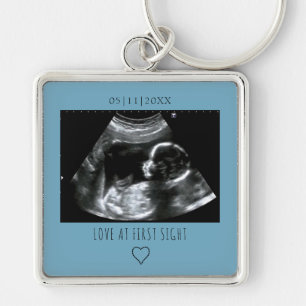 Sonogram Picture Photo Gift Baby Ultrasound Blue Key Ring