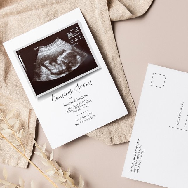 Sonogram Typography Ultrasound Photo Pregnancy Announcement Postcard (Creator Uploaded)