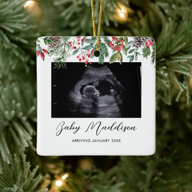 Sonogram Ultrasound Baby's First Christmas Ceramic Ornament (Tree)