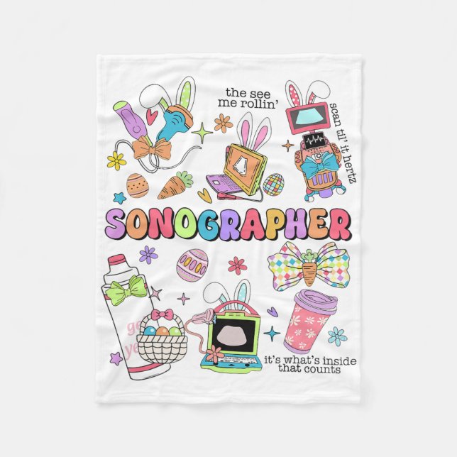 Sonographer Easter Day Ultrasound Tech Bunny Easte Fleece Blanket (Front)