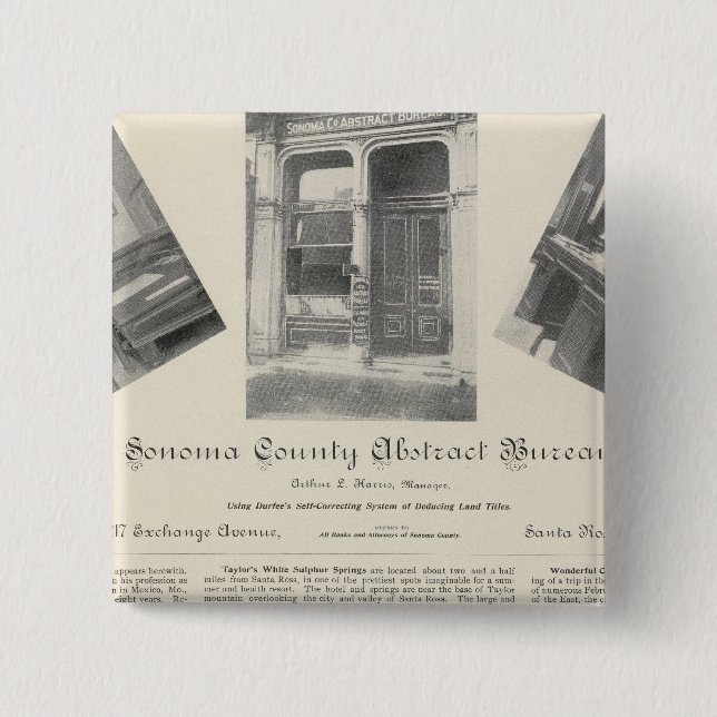 Sonoma County Abstract Bureau, California 15 Cm Square Badge (Front)