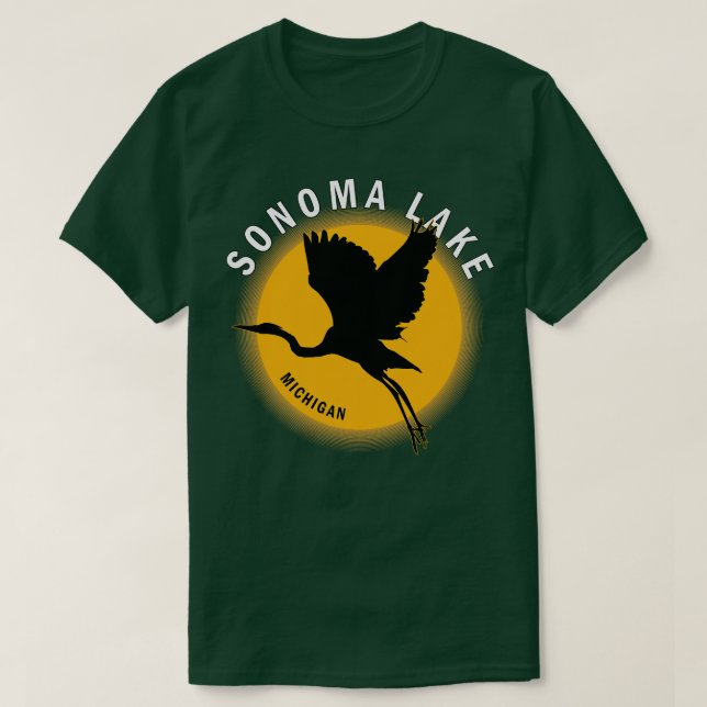 Sonoma Lake in Michigan Heron Sunrise T-Shirt (Design Front)