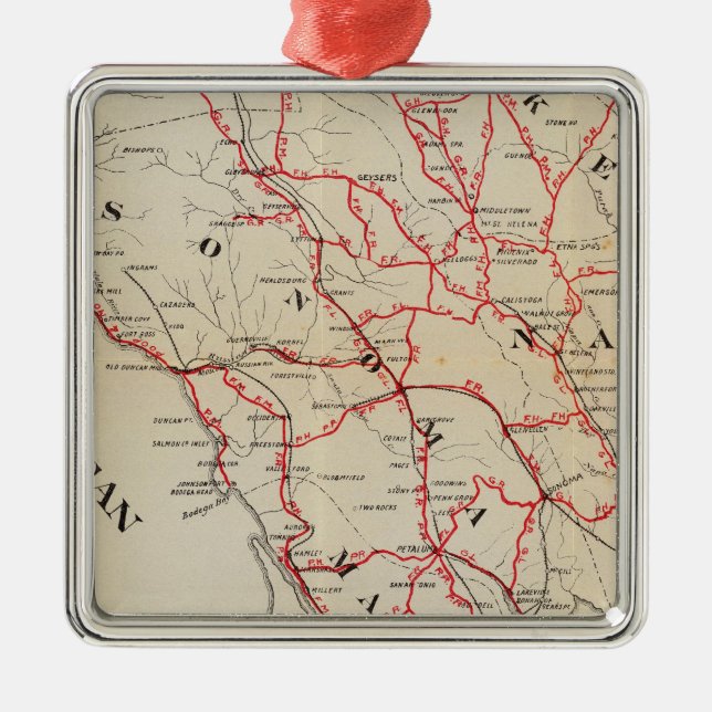 Sonoma, Marin, Lake, and Napa Counties Metal Tree Decoration (Front)
