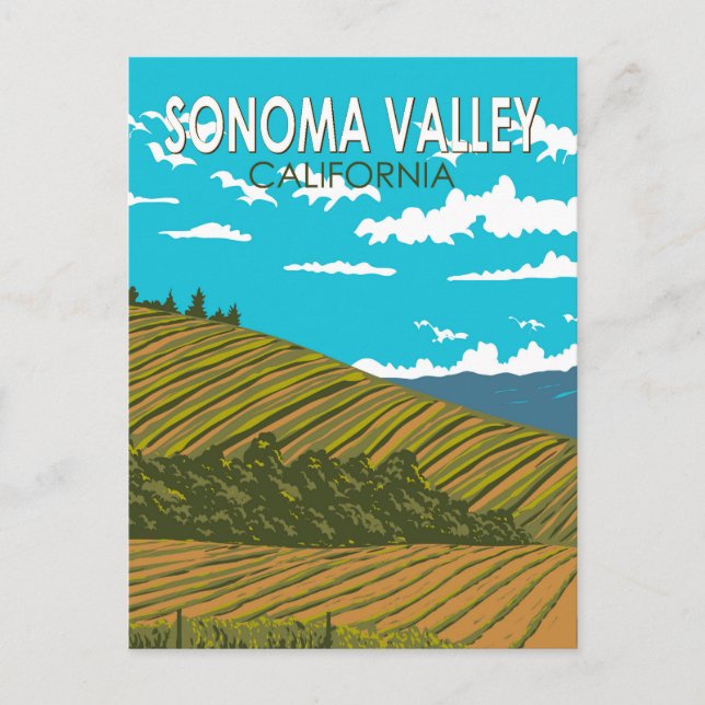 Sonoma Valley California Travel Art Vintage Postcard (Front)