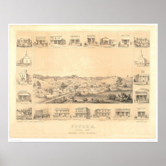 Sonora, CA. Panoramic Map 1854 (1647A) - Restored Poster