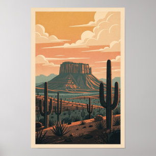 Sonoran Desert Dusk Retro Travel Poster