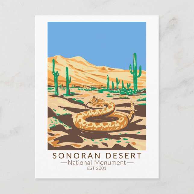 Sonoran Desert National Monument Rattlesnake Retro Postcard (Front)