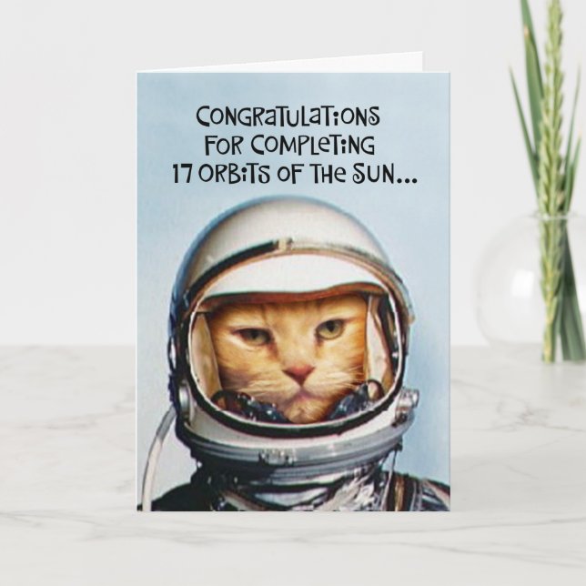 Son's 17th Birthday Funny Space Cat Card (Front)