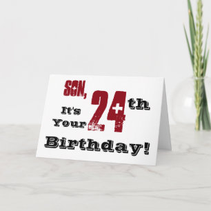 Son's 24th birthday greeting in black, red, white. card