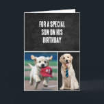 Son's Birthday With Golden Retrievers Card<br><div class="desc">Black leather with text and cute golden retriever dogs for a birthday.
All text is editable.</div>