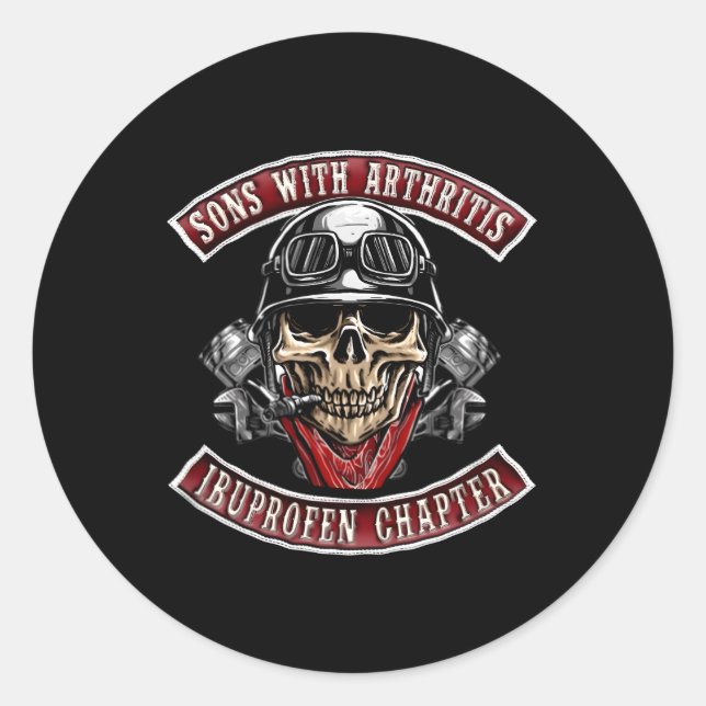 Sons With Hritis Ibuprofen Chapter Biker Skull Classic Round Sticker (Front)