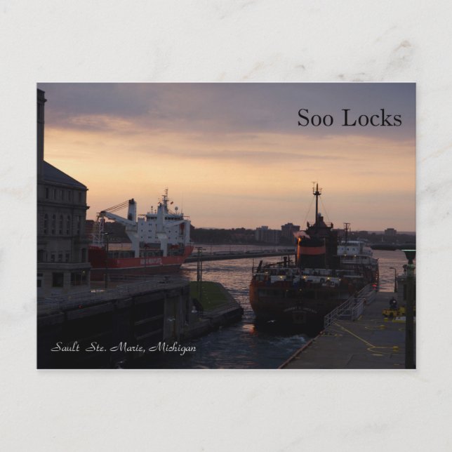 Soo Locks & Herbert C. Jackson post card (Front)